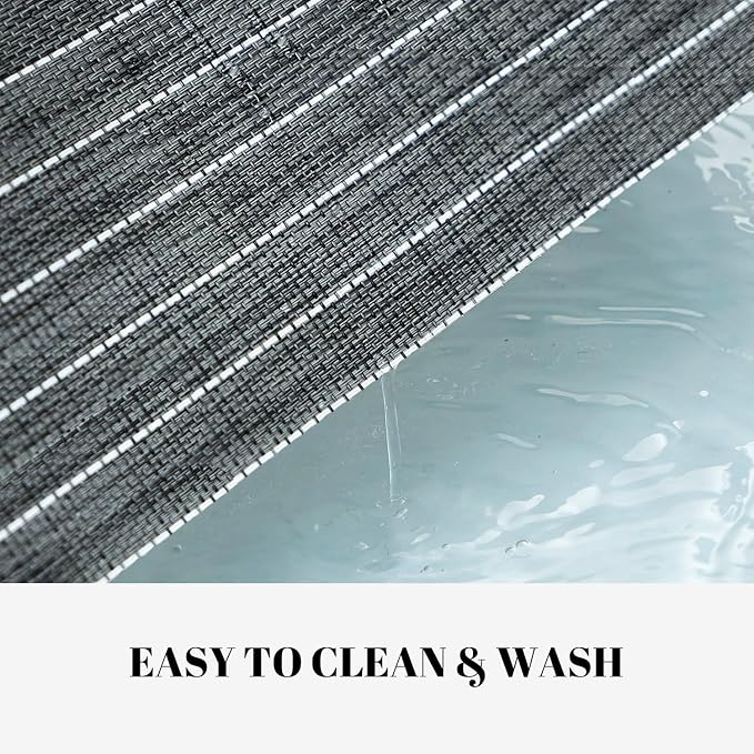 Placemats Set of 4 Vinyl/Plastic Woven Place Mats for Kitchen Table Indoor/Outdoor Washable Placemat Wipeable Dining Table Mats (Black Stripes,4)