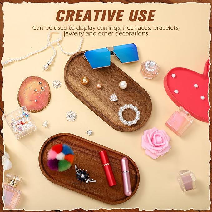 Geetery 12 Pcs Acacia Wooden Serving Trays 10 Inch Oval Wood Platter Wooden Serving Platter Oval Charcuterie Plates Board Cheese Plate Fruit Wood Tray Acacia Cheese Board for Dessert Appetizer