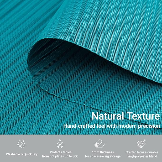 AHHFSMEI Placemats Set of 6 Woven Vinyl Non-Slip Heat Resistant Stain Resistant Easy Clean Place mats for Dining Table(Turquoise)