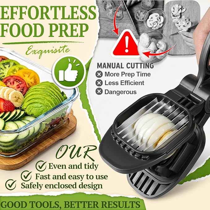 NOVANO Fruit Slicer, Egg Slicer, Black | For Hard Boiled Eggs, For Strawberry, Banana, Kiwi, Stainless Steel Blades, ABS Material, Rapid & Safe Slicing