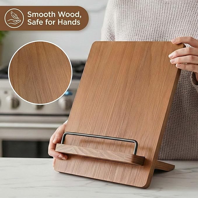 Wood Cookbook Stand Cookbook Holder: Kitchen Adjustable Cookbook Holder Recipe Stand for Counter Brown