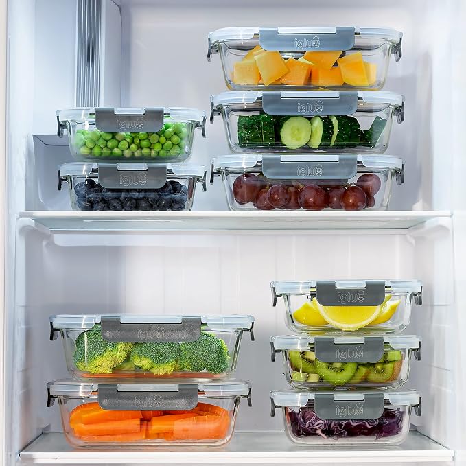 Igluu Meal Prep Glass Containers with Lids (10 Pack) – Airtight & BPA-Free – Oven, Microwave, Freezer & Dishwasher Safe – 12.5oz/35.5oz – Durable Borosilicate Glass