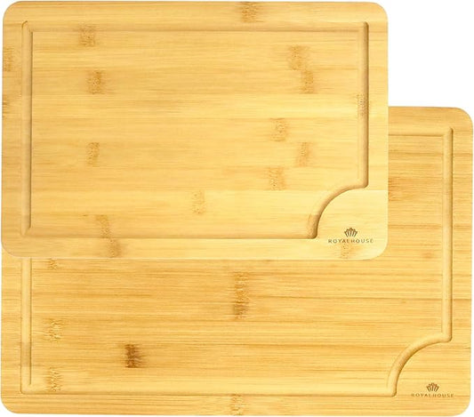 2 Pack Cutting Board Large15x10x0.5 and Medium 12x8x0.5 Bamboo Cutting Boards for Kitchen with Juice Groove and Kitchen Chopping Board for Meat Cheese board Heavy Duty Serving Tray