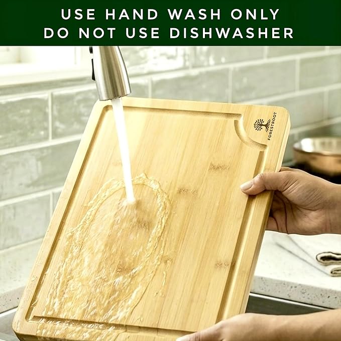 Bamboo Cutting Board Set – 3-Piece Wooden Kitchen Boards for Meal Prep & Serving – Durable Bamboo with Deep Juice Groove & Side Handles – Great for Meat, Vegetables & Charcuterie