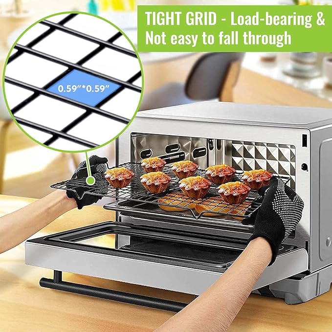 HULISEN 4 Pack Cooling Racks - 16" x 10", Nonstick Wire Baking Rack with Handle fits Half Sheet Pan for Cooking, Roasting, Grilling, Drying, Metal Mesh Cookie Rack for Cooling Cake, Oven Safe