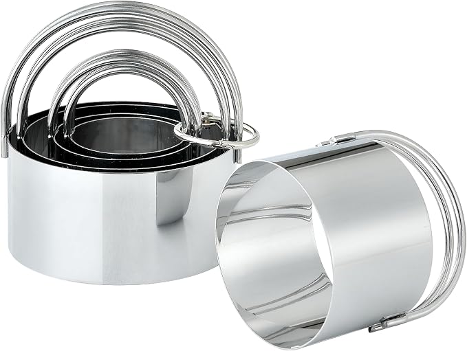 5 Pack Cookie Cutters, Round Metal Biscuit Cutter with Handle, Stainless Steel Circle Baking Tools for Dough Pastry and Cake, Dishwasher Safe