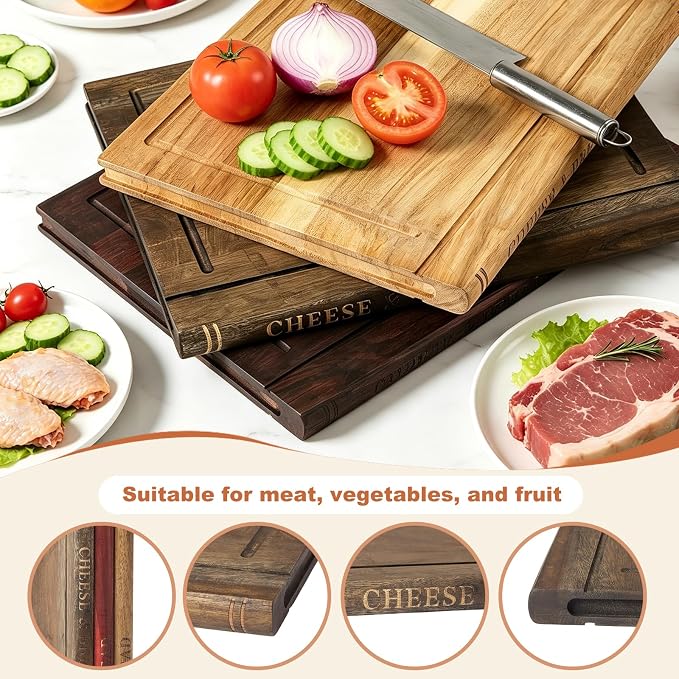 Wood Book Cutting Boards Set,Wooden Cutting Boards That Look Like Books,Wood Book Style Cutting Boards With Stand For Kitchen