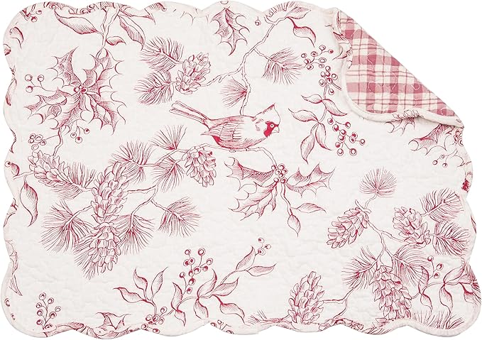 C&F Home Red Cardinal & Winter Branches Vintage Quilted 100% Cotton Set of 6 Rectangle Placemats 13" x 19" Christmas Xmas Festive Winter Holidays Home Kitchen Tabletop Machine Wash Decor Reversible