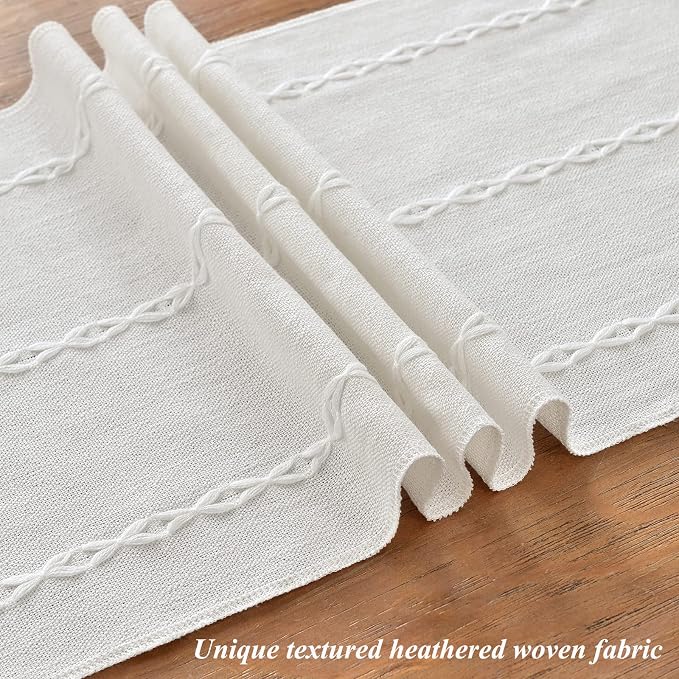 Wracra Rustic Linen Table Runner Farmhouse Style Table Runners 48 inches Long Embroidered Table Runner with Hand-Tassels for Party, Dresser Decor and Dining Room Decorations (White, 13"×48")
