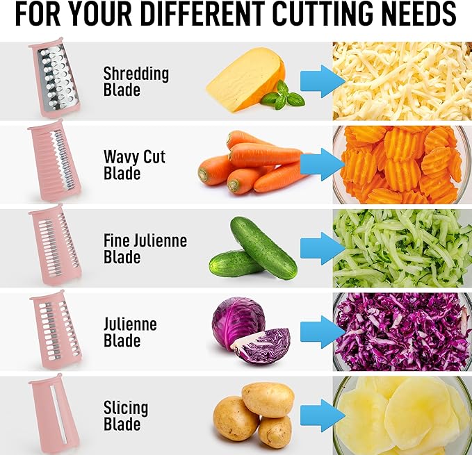 Zulay Kitchen Rotary Cheese Grater 5 Blade Cheese Shredder - Manual Hand Crank Cheese Grater With Reinforced Suction & 5 Interchangeable Drums - Easy to Use, Vegetable Chopper Round Mandoline Slicer