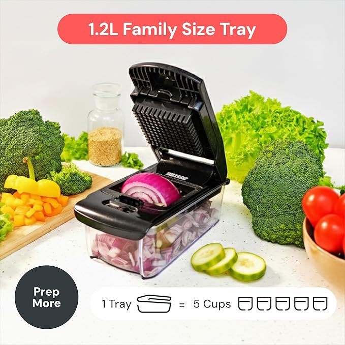 Fullstar Vegetable Chopper & Mandoline Slicer for Kitchen - Food Chopper with Container, Cheese Grater, Home Essentials & Kitchen Gadgets (7 in 1, Black)