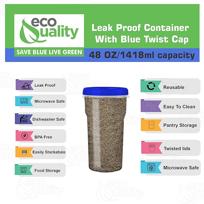 (20 Pack) 48oz Twist Top Storage Deli Containers - BPA Free Snack Containers Airtight Reusable Plastic Food Storage Canisters with Twist Seal Lids, Leak Proof, Meal Prep, Lunch, To go, Stackable