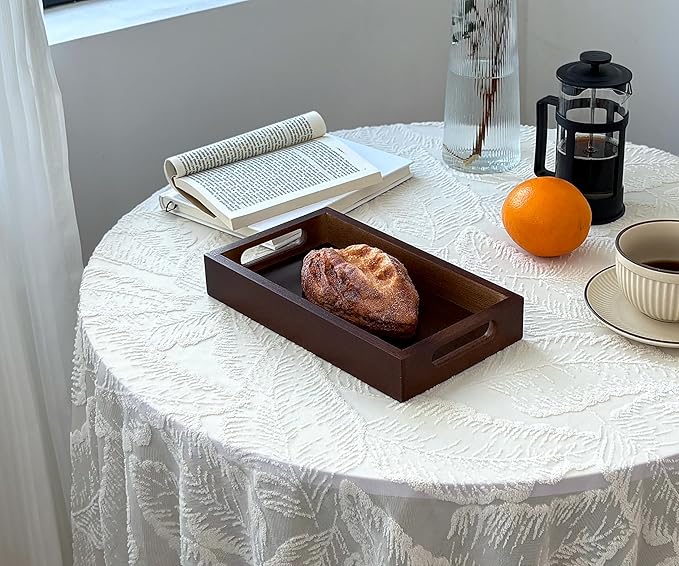 Small Rustic Serving Mini Tray with Handles - 9.8" Bamboo Tray | 9.8" x 5.5" for Coffee Table, Kitchen Counter, Ottoman | Decorative Organizer for Food, Drinks, Snacks, Bathroom Essentials
