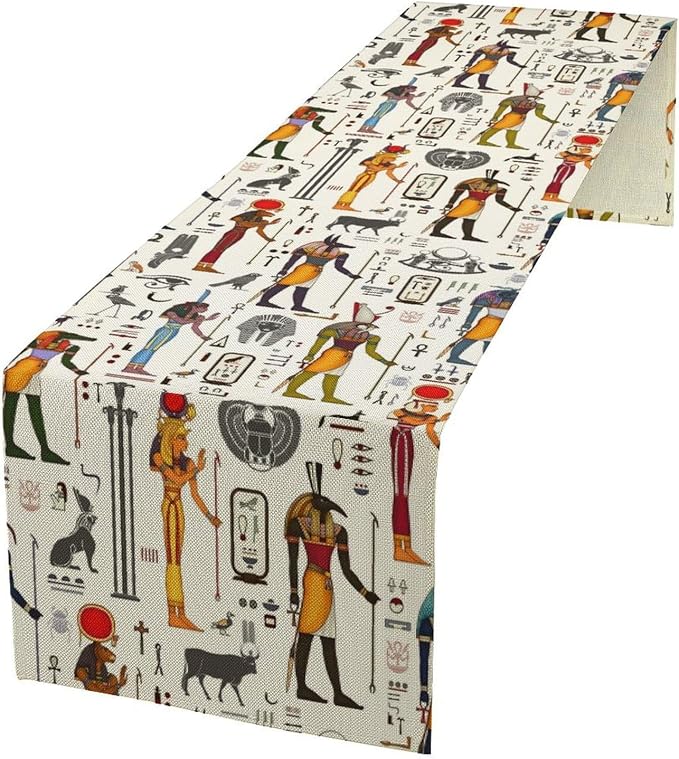 Ancient Egypt Table Runner Vintage Egyptian Culture Egyptian Hieroglyph and Symbol Dinner Runner Mysterious Egypt Farmhouse Coffee Kitchen Dining Table Holiday Party Home Decor 13x90in