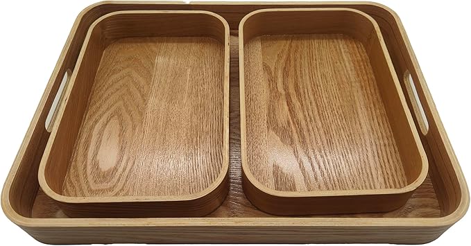 Wooden Serving Tray with Handles and 2 Compartments(15in+9.5in),Wooden Breakfast Tray Wooden Trays for Bed, Lunch, Dinner, Appetizers, Patio, Ottoman, Coffee Table, BBQ, Party –Great for Lap &Couch
