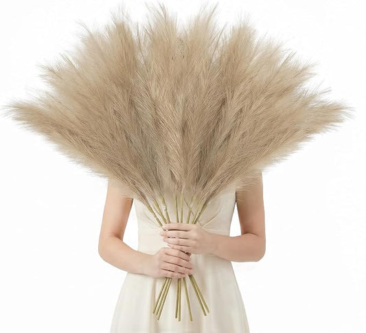 TORONTOKYO Pampas Grass Tall, 8PCS 35.4 Brown Pampas Grass Decor, Large Artificial Pampas Grass for Floor Vase Filler, Wedding, Baby Shower, Home Decor