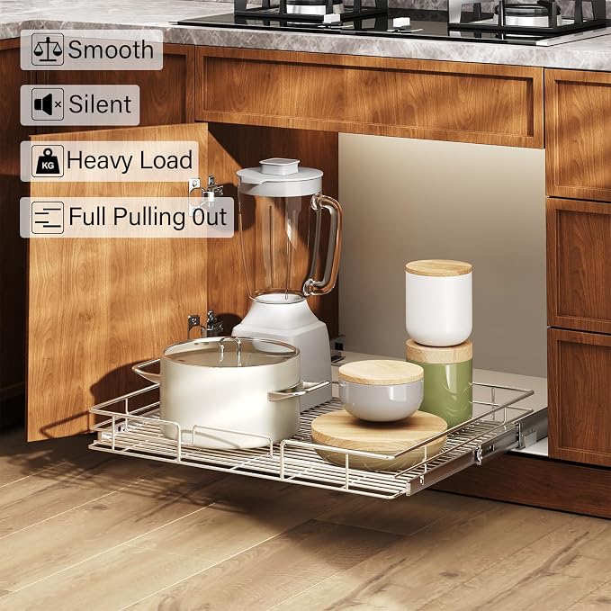 LOVMOR Pull Out Cabinet Organizer and Storage 27" W x 21½" D, Slide Out Shelves for Kitchen Cabinets