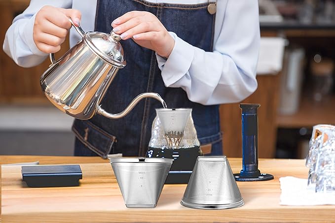 Reusable #4 Cone Shape Coffee Filter Permanent 6-10 Cup Stainless Steel Coffee Filter for Cuisinart Maker Ninja Coffee Bar Brewer -BPA Free