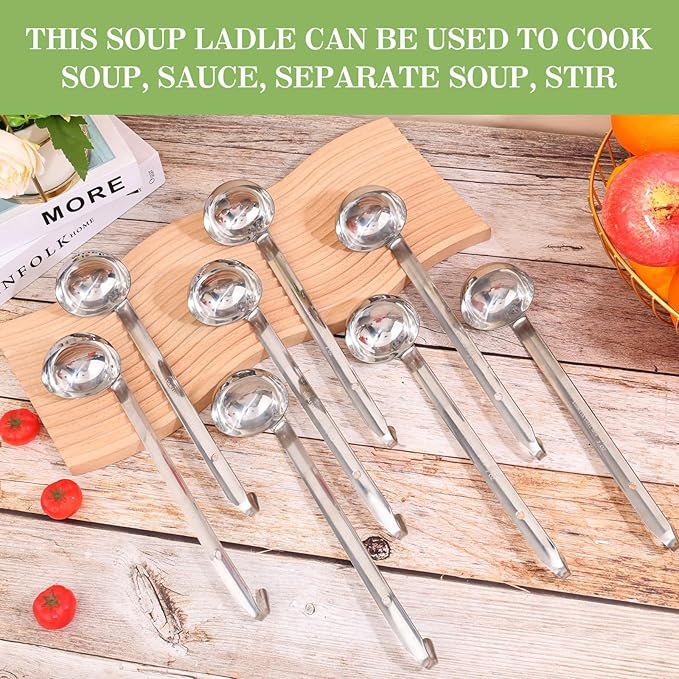 8pcs Stainless Steel Ladle 2 Oz Soup Ladle 10" long Spoon Heavy-Duty Metal Spoon Sets big spoons for cooking Serving Soups, Gravy, Portioning, Stirring