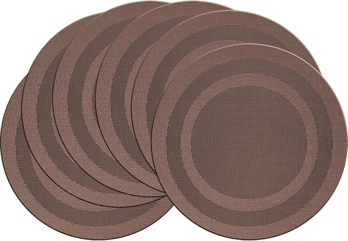 PIGCHCY Round Placemat Set of 6 Heat Resistant Vinyl Washable Kitchen 15 inch Placemats for Home Indoor Outdoor Party (Coffee Brown)