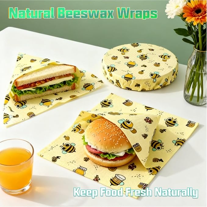 Reusable Silicone Food Storage Bags & Beeswax Wraps Set (7-Piece) | Airtight Leakproof, Freezer Dishwasher Microwave Safe | Eco Friendly Zero Waste Food Storage Containers for Meal Prep, Snack