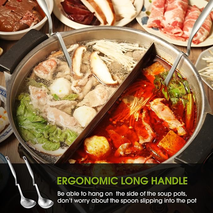 Patelai Hot Pot Slotted Ladle Set Stainless Steel Soup Ladle Strainer Scoops Cooking Skimmer Cookware Utensil for Hotpot Scooping Sauce Serving, 12 Inch(8 Pcs,Silver)