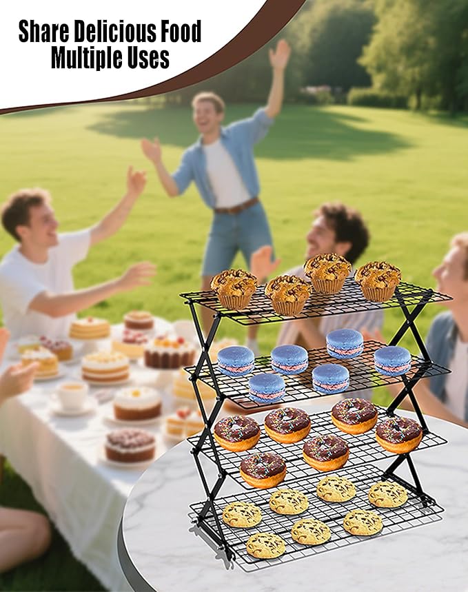 3/4-Tier Collapsible Cooling Rack – Expand to Bake, Collapse to Save Space, Adjustable Stack Multi-tier Cooling BAKEWARE, Cool Dozens of Cookies, Cakes, Pastries, 1s Folds Flat (3 Tiers)