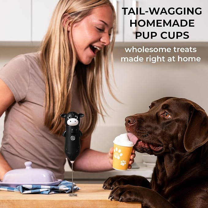Zulay Kitchen Cow Milk Frother Wand – Cutesy Frother, Meet Your New Frothing Buddy Betsy The Cow, Adoption Papers and Stickers Included, Purrr-fect for Lattes, Cappuccino & Matcha – Black