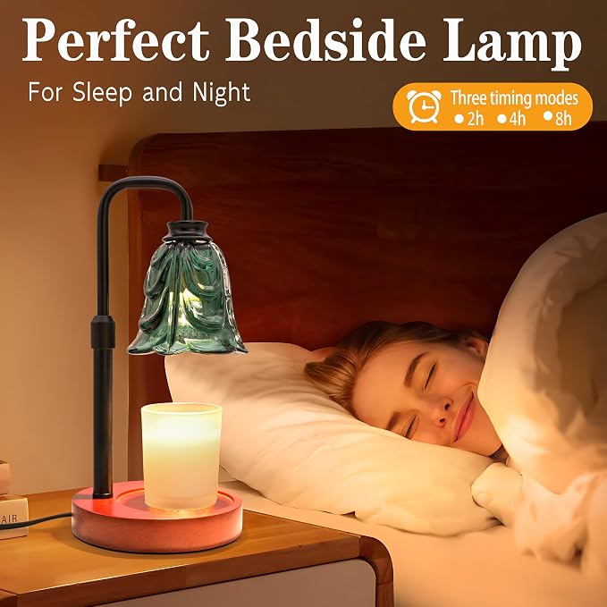 XJZJY Candle Warmer Lamp with Timer Dimmer, Adjustable Height Green Tulip Candle Wax Warmer, Christmas Birthday Gift for Mom Women, House Warming Gifts for New Home Bedroom Decor,Emerald Green