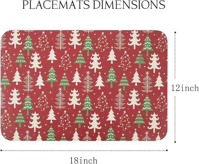 Placemats Set of 4-Waterproof Heat Resistant Non-Slip Washable Table Mats for Dining Table,12 x 18 inch Christmas Tree