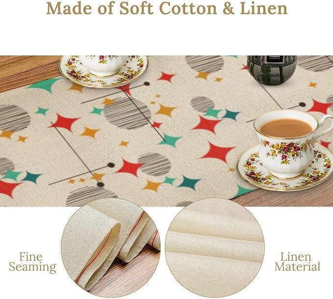 Mid Century Modern Table Runner, 1970s Geometric Pattern Contemporary Style Table Runner Country Farmhouse Cottage Linen Table Decoration for Home Kitchen Dining,13x60 Inch