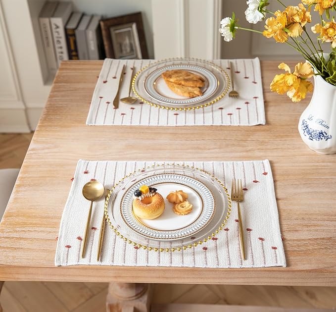 Placemats Set of 6 for Dining Table Fall Décor, Woven Cloth Place Mats for Farmhouse Kitchen Tabletop, Handcrafted Machine Washable Cotton Table mats 13 x 19 Inch, Black and Beige