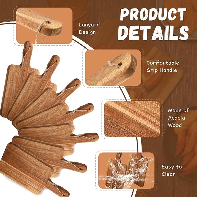 Geetery 16 Pcs Acacia Wood Cutting Board with Handles Bulk, Wooden Charcuterie Boards Serving Chopping Boards for Kitchen, Pizza, Bread, Vegetables, Laser Engraving, Housewarming Gifts(14 x 8 Inch)