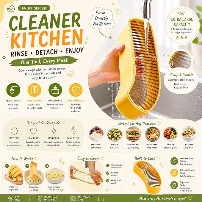 JAYVAR Extra Large Banana Slicer, Spam Slicer, Egg Cutter for Hard Boiled Eggs, Cheese Butter Cutter for Hot Dog Slicing, Multipurpose Strawberry Slicing Kitchen Gadgets for Fruits and Vegetables