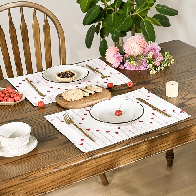Artoid Mode Red Farmhouse Woven Rustic Placemats Set of 6,12x18 Seasonal Holiday Macrame Burlap Kitchen Dining Table Decoration for Home Party Decor