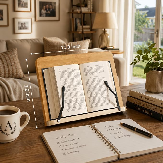 Solid Wood Book Stand – Hands-Free Cookbook & Recipe Book Holder for Kitchen Counter, Tablet Stand, Desktop Music Stand Bible Stand, Cook Book Stand, Stylish Kitchen Counter Decor & Plate Display