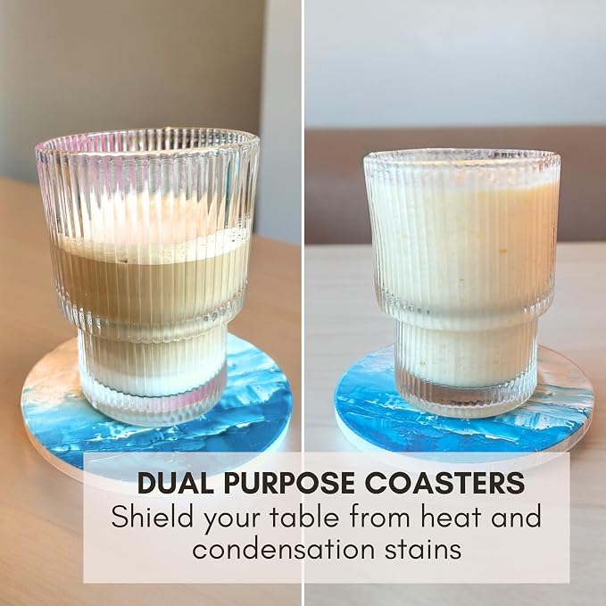 Colorful Ceramic Marble Coasters Set of 6, Cute Moisture Absorbing Coaster, Coffee Table Decor, Stone Absorbent Drink Coasters