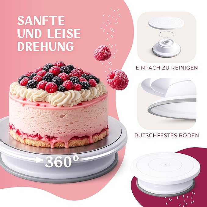 Cake Decorating Kit with Premium Piping Nozzles & Piping Bag, Rotating Cake Plate, Cake Cutter and Versatile Baking Accessories