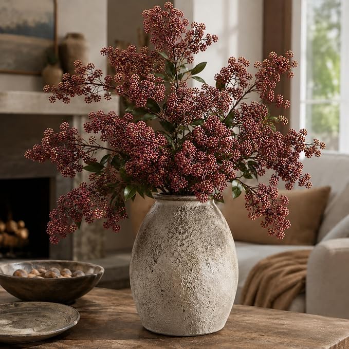 43" Faux Berry Stems for Vase, Faux Stems for Vase Filler Realistic Berry Picks Artificial Branches for Floor Vase, Fall, DIY Bouquet, Shower, Farmhouse Mantel, Home Decor, 3 Pcs Muted Burgundy