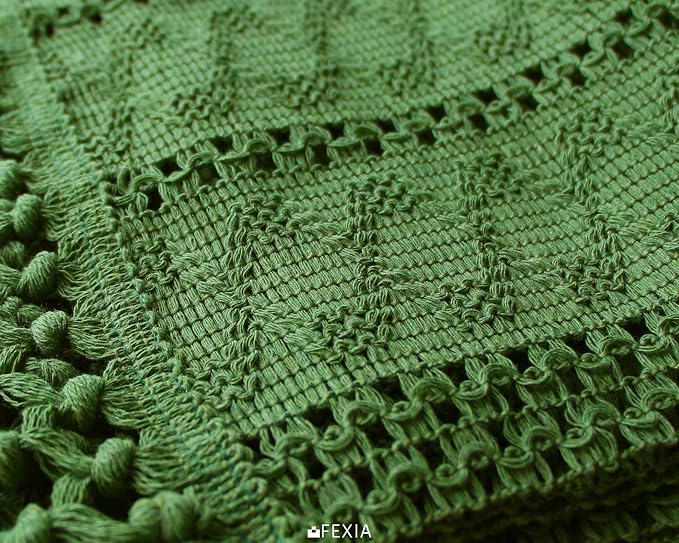 FEXIA Green Table Runner with Tassels for Summer Decor 72 Inches Long Macrame Table Runner for Home Decor Farmhouse Rustic Table Runner for Dining Bedroom Decorations (12x72 Inches)