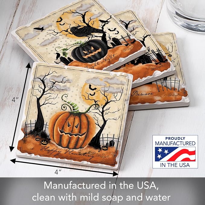 Thirstystone Haunted Valley 4 Pack Assorted Tumbled Tile Stone Coasters with Protective Cork Backing 4" Square Manufactured in the USA