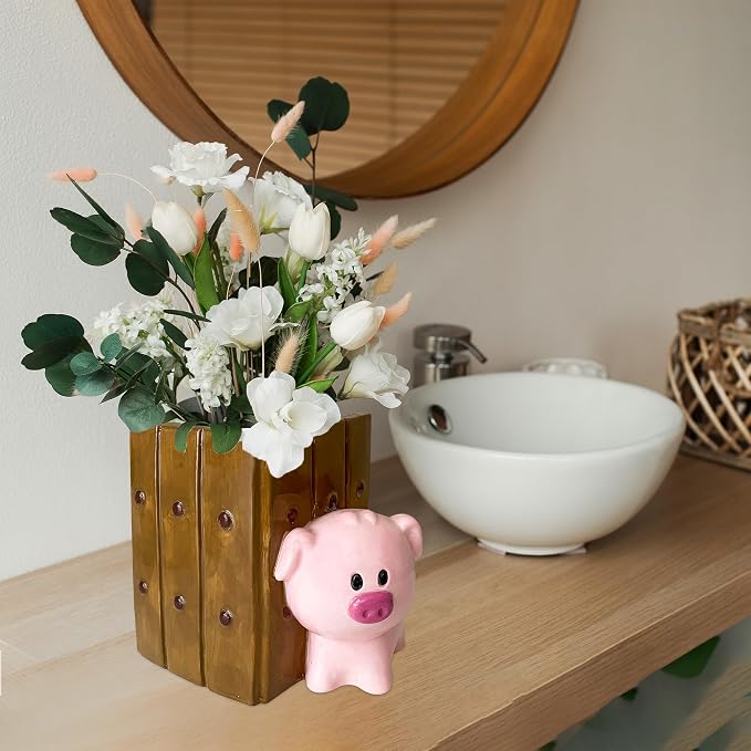 Pig Utensil Holder | Kitchen Crock Storage | Pig Stuff Print Accessories Decoration | Cute Hog Gifts for Women | Cerdo Pollo Animal Boar Decor | Countertop Piglet Stuff Vase
