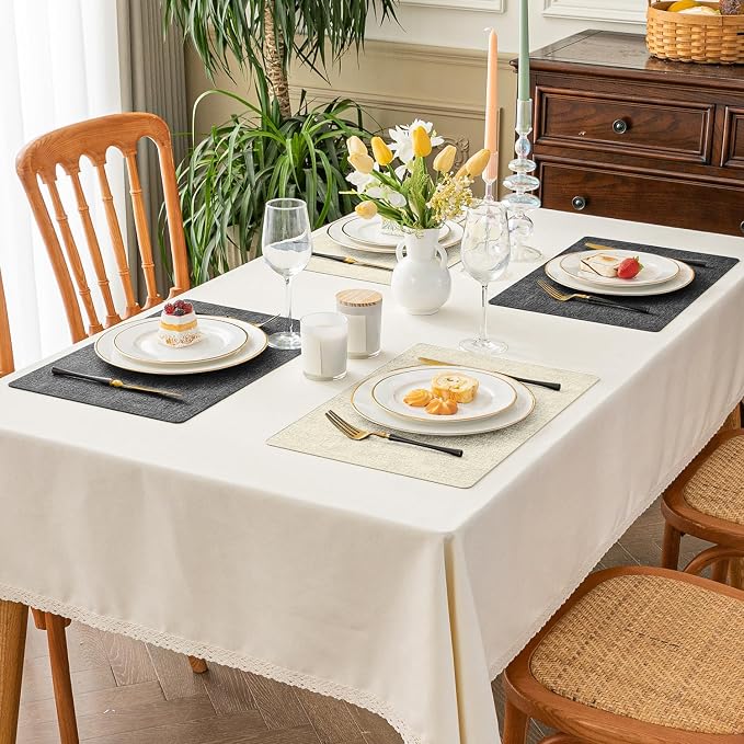 Romanstile Vinyl Placemats Set of 8, Reversible Faux Leather Heat Resistant Wipeable Table Mats, Waterproof Washable Non-Slip Table Placemats for Dining/Kitchen/Party/Outdoor (Grey Beige, 12" x 17")