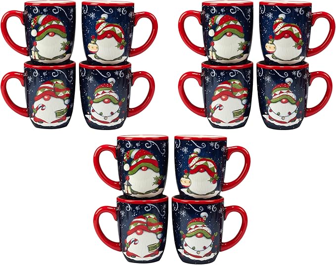 Certified International Holiday Magic Gnomes Mugs 16 oz. | Earthenware | Multicolor | For Holiday Dining | 4 Count, Pack of 3