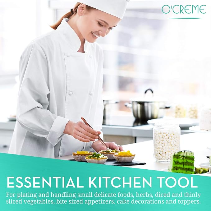 O'Creme 10 Inch Blue Precision Stainless Steel Kitchen Tweezer Tongs with Serrated Tips for Gripping