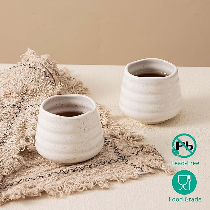 4pcs Japanese Tea Cup Set – Mini Size Cup 5OZ Ceramic Matcha Cup, Handless Espresso Cups, Cute Small Porcelain Coffee Mugs, for Coffee Tea Lovers, Dishwasher & Microwave Safe (Speckle)