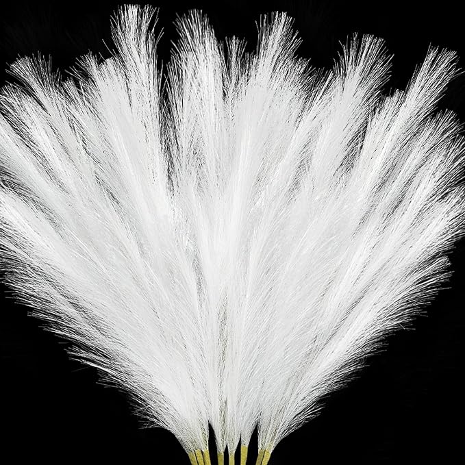 TORONTOKYO 8Pcs White Faux Pampas Grass Tall Decor, 35.4” Fluffy Artificial Pompous Grass Branches, Large Pampas Grass Reed Stems for Floor Vase Filler, Wedding, Baby Shower, Home Boho Decor