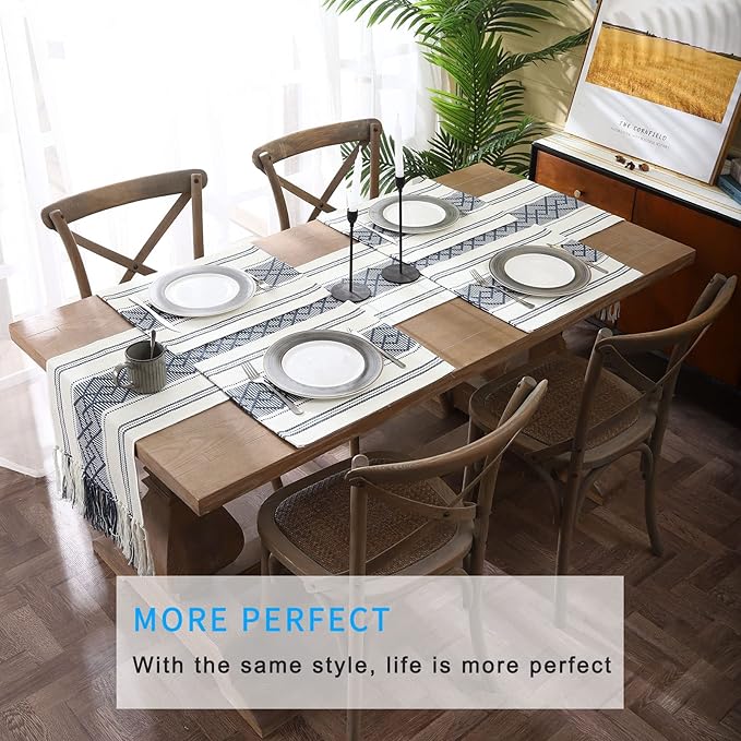 Elegant Thick placemats for Dining Table Decor Farmhouse Heat Resistant Table Place mats Set of 4 Quality Woven Cloth Placemats Washable Dinner mats (Navy Blue, 4)
