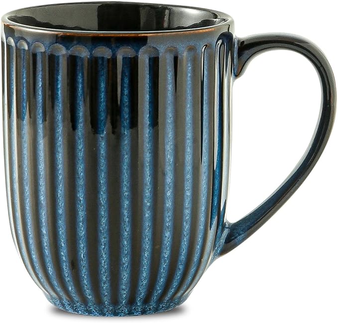 HASENSE 20 Oz Large Ceramic Coffee Mug, Ribbed Textured Tea Cup with Big Easy Grip Handle, Microwave & Dishwasher Safe, Navy Blue Coffee Cup for Cocoa, Tea, Ideal Housewarming & Wedding Gift
