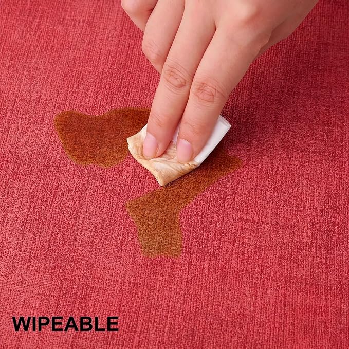 homing Faux Leather Heat Resistant Placemats 6 Packs, Waterproof Wipeable Dining PU Place Mats for Indoor & Outdoor, Easy to Clean, Red